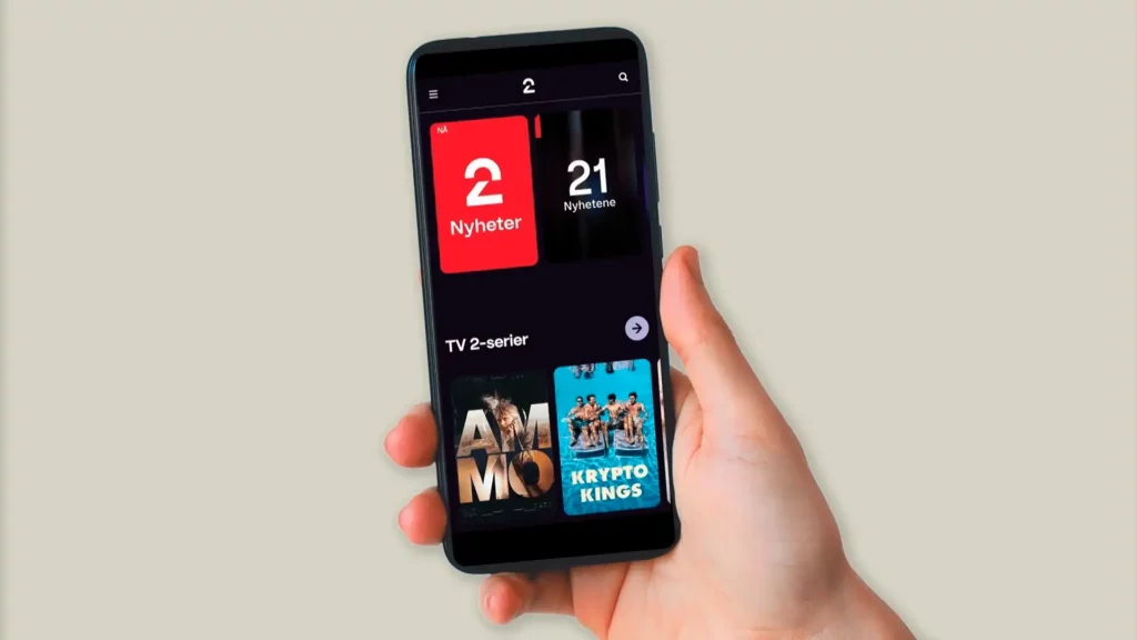 Telefon med TV2 Norge appen